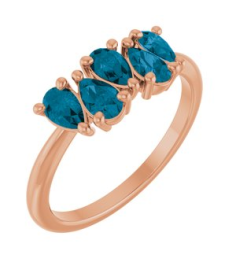 72454 Ring Set 14K Rose Natural London Blue Topaz Pear 5 X 3 Mm Polished Natural London Blue Topaz Five-Stone Ring