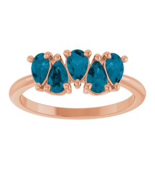 72454 Ring Set 14K Rose Natural London Blue Topaz Pear 5 X 3 Mm Polished Natural London Blue Topaz Five-Stone Ring