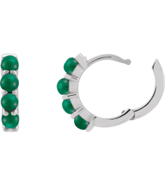 87181 Earring Set Platinum 14.7 Mm 3 Mm Natural Emerald Round 3 Mm Pair Hinged Polished Natural Emerald Cabochon Hinged Hoop Earrings
