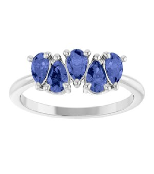 72454 Ring Set Platinum Natural Tanzanite Pear 5 X 3 Mm Polished Natural Tanzanite Five-Stone Ring