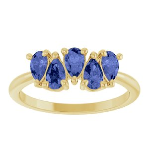 72454 Ring Set 14K Yellow Natural Tanzanite Pear 5 X 3 Mm Polished Natural Tanzanite Five-Stone Ring