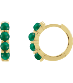 87181 Earring Set 14K Yellow 14.7 Mm 3 Mm Natural Emerald Round 3 Mm Pair Hinged Polished Natural Emerald Cabochon Hinged Hoop Earrings