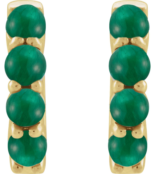87181 Earring Set 14K Yellow 14.7 Mm 3 Mm Natural Emerald Round 3 Mm Pair Hinged Polished Natural Emerald Cabochon Hinged Hoop Earrings