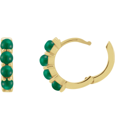 87181 Earring Set 14K Yellow 14.7 Mm 3 Mm Natural Emerald Round 3 Mm Pair Hinged Polished Natural Emerald Cabochon Hinged Hoop Earrings