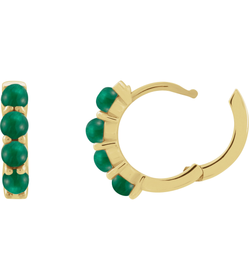 87181 Earring Set 14K Yellow 14.7 Mm 3 Mm Natural Emerald Round 3 Mm Pair Hinged Polished Natural Emerald Cabochon Hinged Hoop Earrings