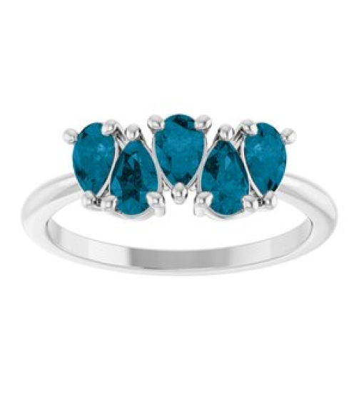 72454 Ring Set Platinum Natural London Blue Topaz Pear 5 X 3 Mm Polished Natural London Blue Topaz Five-Stone Ring