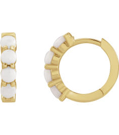 87181 Earring Set 14K Yellow 14.7 Mm 3 Mm Natural White Opal Round 3 Mm Pair Hinged Polished Natural White Opal Cabochon Hinged Hoop Earrings