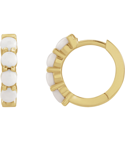 87181 Earring Set 14K Yellow 14.7 Mm 3 Mm Natural White Opal Round 3 Mm Pair Hinged Polished Natural White Opal Cabochon Hinged Hoop Earrings