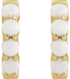 87181 Earring Set 14K Yellow 14.7 Mm 3 Mm Natural White Opal Round 3 Mm Pair Hinged Polished Natural White Opal Cabochon Hinged Hoop Earrings