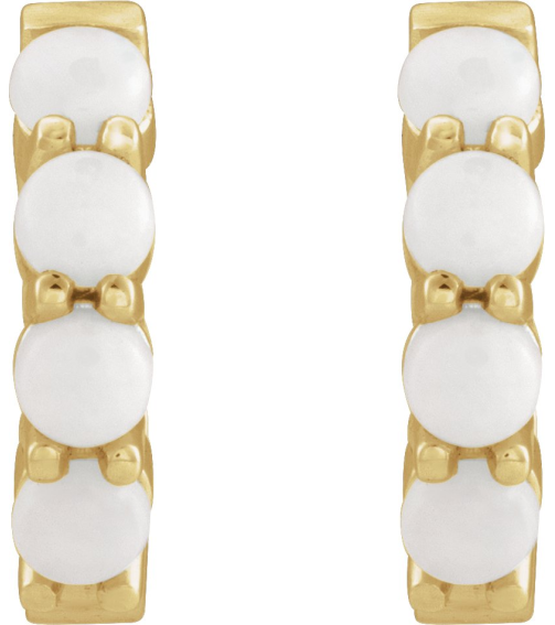 87181 Earring Set 14K Yellow 14.7 Mm 3 Mm Natural White Opal Round 3 Mm Pair Hinged Polished Natural White Opal Cabochon Hinged Hoop Earrings