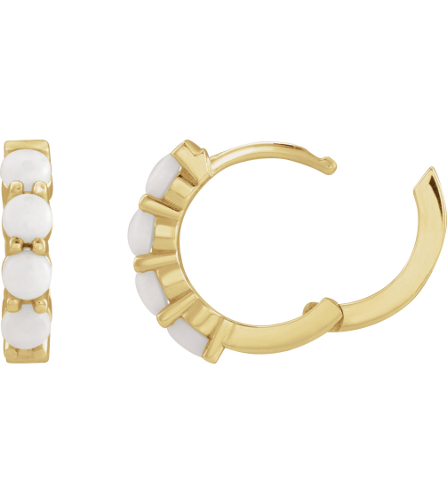 87181 Earring Set 14K Yellow 14.7 Mm 3 Mm Natural White Opal Round 3 Mm Pair Hinged Polished Natural White Opal Cabochon Hinged Hoop Earrings