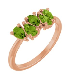 72454 Ring Set 14K Rose Natural Peridot Pear 5 X 3 Mm Polished Natural Peridot Five-Stone Ring
