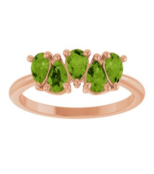 72454 Ring Set 14K Rose Natural Peridot Pear 5 X 3 Mm Polished Natural Peridot Five-Stone Ring