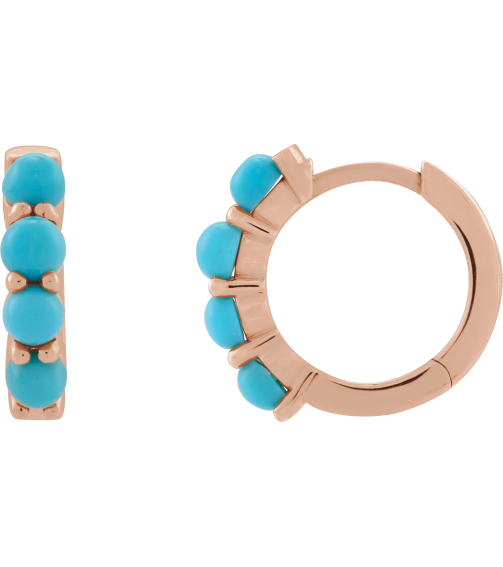 87181 Earring Set 14K Rose 14.7 Mm 3 Mm Natural Turquoise Round 3 Mm Pair Hinged Polished Natural Turquoise Cabochon Hinged Hoop Earrings