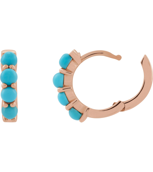 87181 Earring Set 14K Rose 14.7 Mm 3 Mm Natural Turquoise Round 3 Mm Pair Hinged Polished Natural Turquoise Cabochon Hinged Hoop Earrings