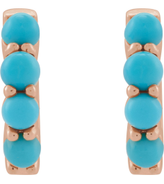 87181 Earring Set 14K Rose 14.7 Mm 3 Mm Natural Turquoise Round 3 Mm Pair Hinged Polished Natural Turquoise Cabochon Hinged Hoop Earrings