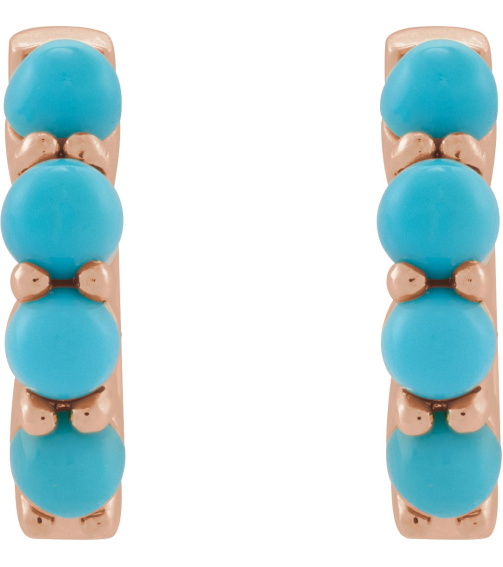 87181 Earring Set 14K Rose 14.7 Mm 3 Mm Natural Turquoise Round 3 Mm Pair Hinged Polished Natural Turquoise Cabochon Hinged Hoop Earrings