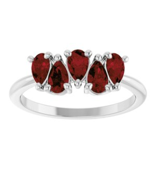 72454 Ring Set Sterling Silver Natural Mozambique Garnet Pear 5 X 3 Mm Polished Natural Mozambique Garnet Five-Stone Ring