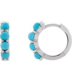 87181 Earring Set 14K White 14.7 Mm 3 Mm Natural Turquoise Round 3 Mm Pair Hinged Polished Natural Turquoise Cabochon Hinged Hoop Earrings