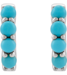 87181 Earring Set 14K White 14.7 Mm 3 Mm Natural Turquoise Round 3 Mm Pair Hinged Polished Natural Turquoise Cabochon Hinged Hoop Earrings