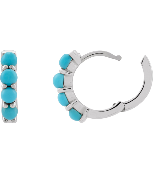 87181 Earring Set 14K White 14.7 Mm 3 Mm Natural Turquoise Round 3 Mm Pair Hinged Polished Natural Turquoise Cabochon Hinged Hoop Earrings