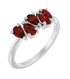 72454 Ring Set Platinum Natural Mozambique Garnet Pear 5 X 3 Mm Polished Natural Mozambique Garnet Five-Stone Ring