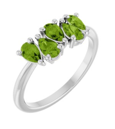 72454 Ring Set Sterling Silver Natural Peridot Pear 5 X 3 Mm Polished Natural Peridot Five-Stone Ring