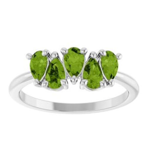 72454 Ring Set Sterling Silver Natural Peridot Pear 5 X 3 Mm Polished Natural Peridot Five-Stone Ring