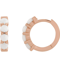 87181 Earring Set 14K Rose 14.7 Mm 3 Mm Natural White Opal Round 3 Mm Pair Hinged Polished Natural White Opal Cabochon Hinged Hoop Earrings