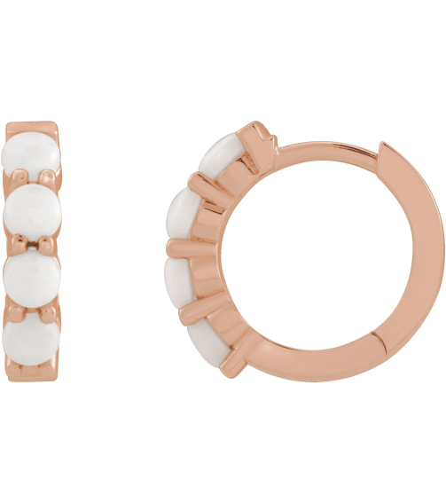 87181 Earring Set 14K Rose 14.7 Mm 3 Mm Natural White Opal Round 3 Mm Pair Hinged Polished Natural White Opal Cabochon Hinged Hoop Earrings