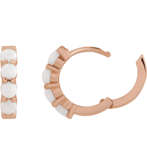 87181 Earring Set 14K Rose 14.7 Mm 3 Mm Natural White Opal Round 3 Mm Pair Hinged Polished Natural White Opal Cabochon Hinged Hoop Earrings