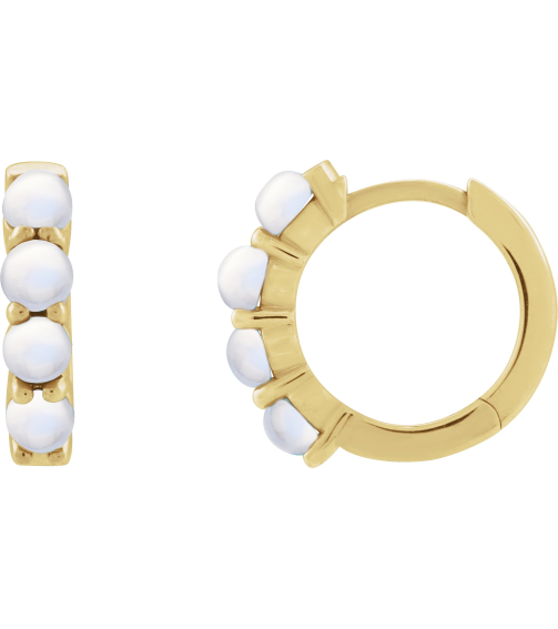 87181 Earring Set 14K Yellow 14.7 Mm 3 Mm Natural Rainbow Moonstone Round 3 Mm Pair Hinged Polished Natural Rainbow Moonstone Cabochon Hinged Hoop Earrings