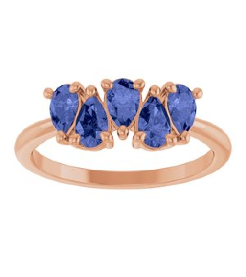 72454 Ring Set 14K Rose Natural Tanzanite Pear 5 X 3 Mm Polished Natural Tanzanite Five-Stone Ring