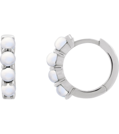 87181 Earring Set 14K White 14.7 Mm 3 Mm Natural Rainbow Moonstone Round 3 Mm Pair Hinged Polished Natural Rainbow Moonstone Cabochon Hinged Hoop Earrings