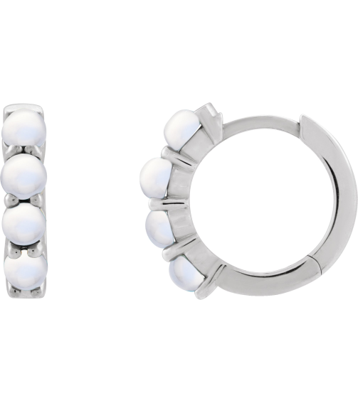 87181 Earring Set 14K White 14.7 Mm 3 Mm Natural Rainbow Moonstone Round 3 Mm Pair Hinged Polished Natural Rainbow Moonstone Cabochon Hinged Hoop Earrings