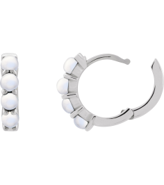 87181 Earring Set 14K White 14.7 Mm 3 Mm Natural Rainbow Moonstone Round 3 Mm Pair Hinged Polished Natural Rainbow Moonstone Cabochon Hinged Hoop Earrings