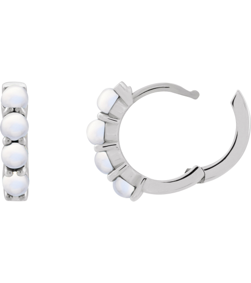 87181 Earring Set 14K White 14.7 Mm 3 Mm Natural Rainbow Moonstone Round 3 Mm Pair Hinged Polished Natural Rainbow Moonstone Cabochon Hinged Hoop Earrings