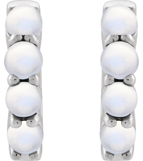 87181 Earring Set 14K White 14.7 Mm 3 Mm Natural Rainbow Moonstone Round 3 Mm Pair Hinged Polished Natural Rainbow Moonstone Cabochon Hinged Hoop Earrings
