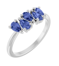 72454 Ring Set Sterling Silver Natural Tanzanite Pear 5 X 3 Mm Polished Natural Tanzanite Five-Stone Ring