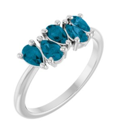 72454 Ring Set Sterling Silver Natural London Blue Topaz Pear 5 X 3 Mm Polished Natural London Blue Topaz Five-Stone Ring