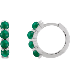 87181 Earring Set 14K White 14.7 Mm 3 Mm Natural Emerald Round 3 Mm Pair Hinged Polished Natural Emerald Cabochon Hinged Hoop Earrings