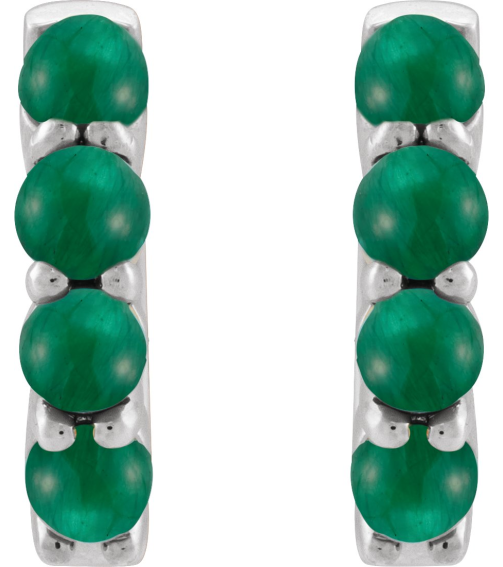 87181 Earring Set 14K White 14.7 Mm 3 Mm Natural Emerald Round 3 Mm Pair Hinged Polished Natural Emerald Cabochon Hinged Hoop Earrings