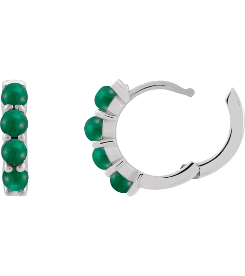 87181 Earring Set 14K White 14.7 Mm 3 Mm Natural Emerald Round 3 Mm Pair Hinged Polished Natural Emerald Cabochon Hinged Hoop Earrings