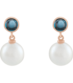 88753 Earring Set Cultured Freshwater Pearl Pearl 8 Mm 14K Rose Natural London Blue Topaz Pair Friction Backs Included Polished Cultured Pearl And Natural London Blue Topaz Cabochon Drop Earrings
