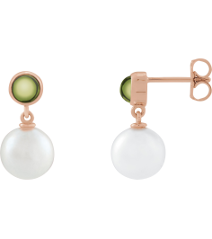 88753 Earring Set Cultured Freshwater Pearl Pearl 8 Mm 14K Rose Natural Peridot Pair Friction Backs Included Polished Cultured Pearl And Natural Peridot Cabochon Drop Earrings