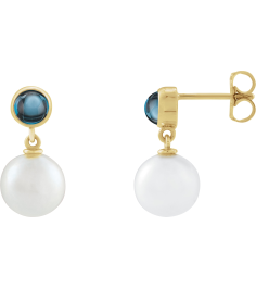 88753 Earring Set Cultured Freshwater Pearl Pearl 8 Mm 14K Yellow Natural London Blue Topaz Pair Friction Backs Included Polished Cultured Pearl And Natural London Blue Topaz Cabochon Drop Earrings