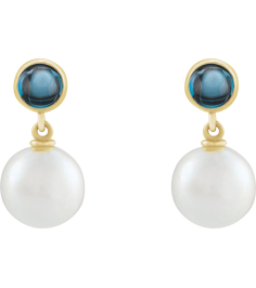 88753 Earring Set Cultured Freshwater Pearl Pearl 8 Mm 14K Yellow Natural London Blue Topaz Pair Friction Backs Included Polished Cultured Pearl And Natural London Blue Topaz Cabochon Drop Earrings
