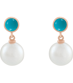 88753 Earring Set Cultured Freshwater Pearl Pearl 8 Mm 14K Rose Natural Turquoise Pair Friction Backs Included Polished Cultured Pearl And Natural Turquoise Cabochon Drop Earrings