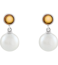 88753 Earring Set Cultured Freshwater Pearl Pearl 8 Mm 14K White Natural Citrine Pair Friction Backs Included Polished Cultured Pearl And Natural Citrine Cabochon Drop Earrings