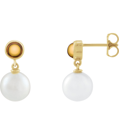 88753 Earring Set Cultured Freshwater Pearl Pearl 8 Mm 14K Yellow Natural Citrine Pair Friction Backs Included Polished Cultured Pearl And Natural Citrine Cabochon Drop Earrings